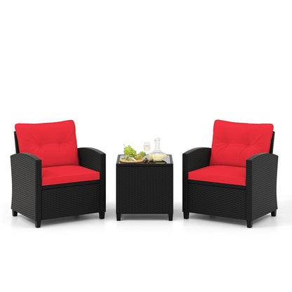 3 Pieces Patio Furniture Set with Tempered Glass Coffee Table