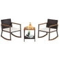 3 Pieces Rattan Rocking Bistro Set with Coffee Table and Cushions