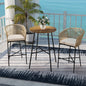 3 Pieces Rope Woven Patio Bar Set with Soft Cushions and Acacia Wood Tabletop-Beige