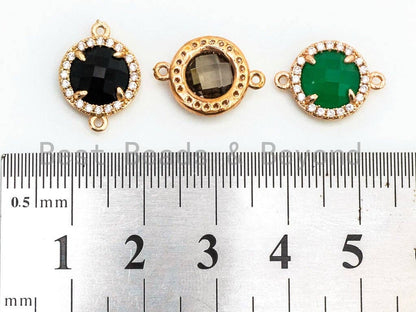 Round Faceted Glass Bezel connector , Green/Black/Smoke, 12x15mm, sku#A74