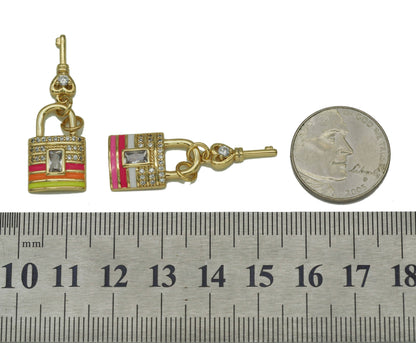 CZ Enamel Lock with Key Charm, Sku#LD282