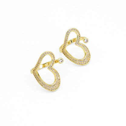 Gold CZ Frame Heart with Dot Adjustable Ring, Sku#LD412