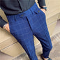 Korean Style British Classic Checkered Elegant Slim Fit Men's Best Man Pencil Pants Suit Pants
