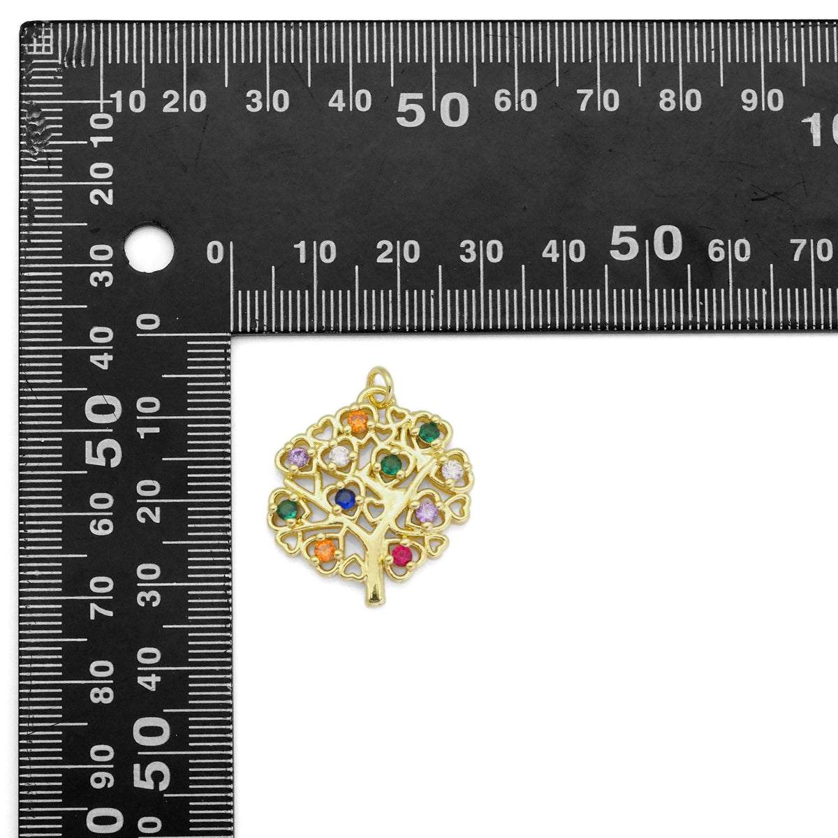 Gold Colorful CZ Heart Tree Charm, Sku#LD423