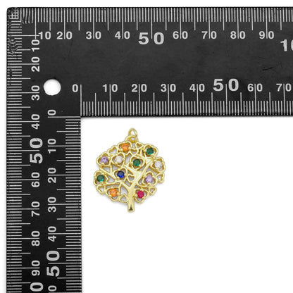 Gold Colorful CZ Heart Tree Charm, Sku#LD423