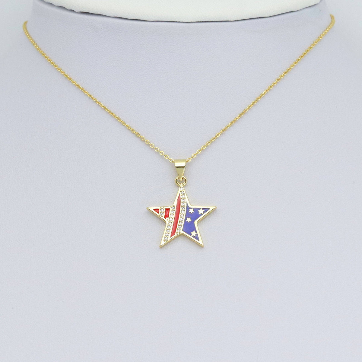 American Flag Five Point Star Charm Pendant, Sku#LK977
