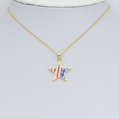 American Flag Five Point Star Charm Pendant, Sku#LK977