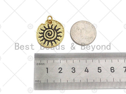 Black Enamel black cz swirl charm, 18K Gold Medallion Charm,Sku#L566