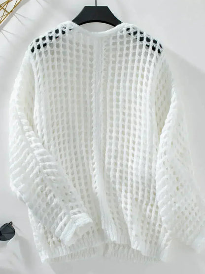 Openwork Open Front Long Sleeve Cardigan