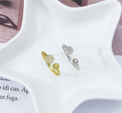 CZ Coin and Ball Open Ring, Sku#B196