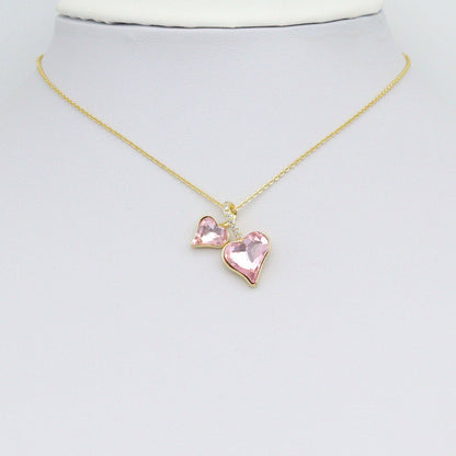 Double Pink Heart Gold Charm Pendant, Sku#LK1074
