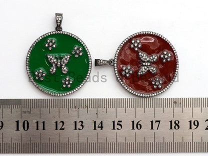 35mm LARGE Enamel Colorful Round With Flower Butterfly Penda