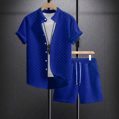 Men's Jacquard Casual Short Sleeve Shirt Outfit
