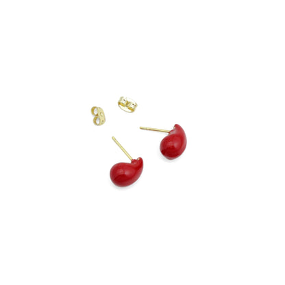 Red Enamel Teardrop Stud Earrings, Sku#LD705