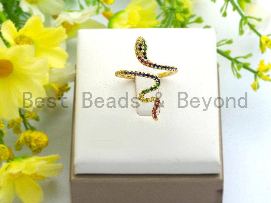 Colorful CZ  Snake Shape Ring, Sku#X42