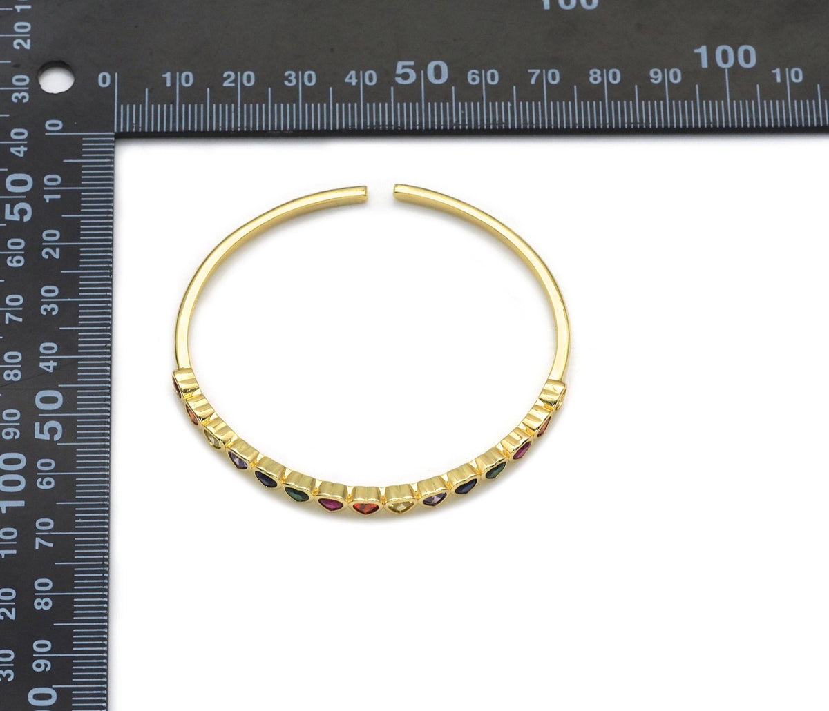 Rainbow CZ Heart Bracelet,Sku#LD364