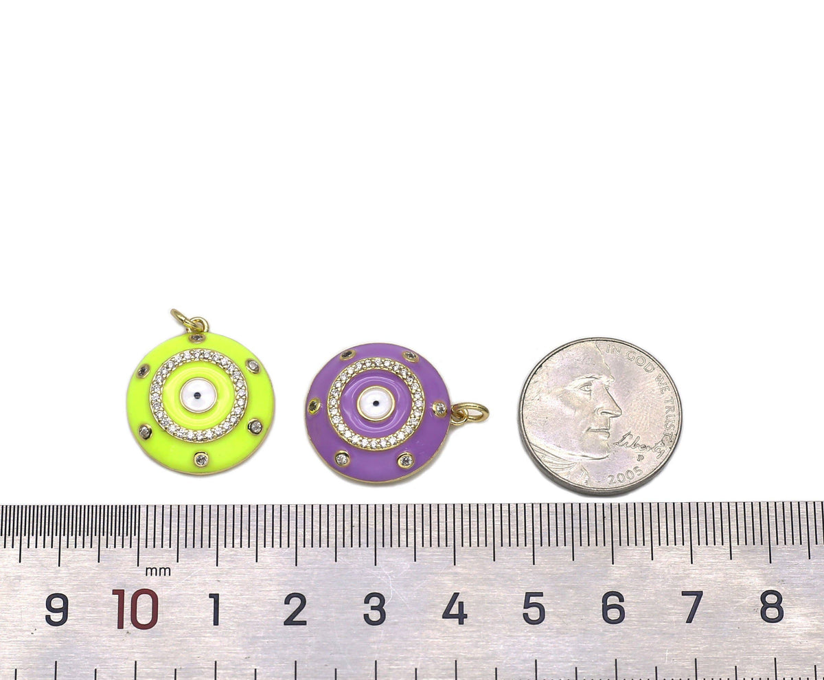 CZ Enamel Evil Eye Round Pendant, Sku#L655