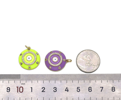 CZ Enamel Evil Eye Round Pendant, Sku#L655