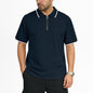 Mens Jacquard Loose-Fit Short-Sleeve Zip-Up Polo Shirt