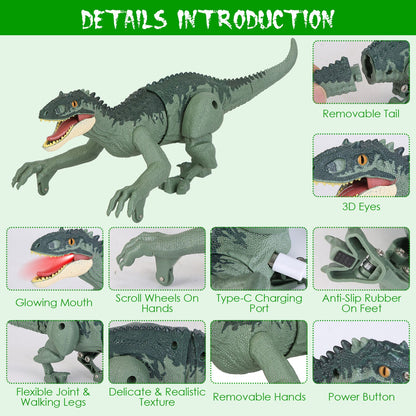 Remote Control Dinosaur Toys Jurassic Realistic RC Dinosaur Rechargeable T-Rex Walking Robot with 3D Eye Roaring Sounds Red Light Remote Control for 3
