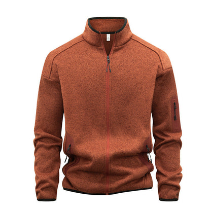 Zippered Pocket Long-sleeve Stand-collar Cardigan Sweatshirt