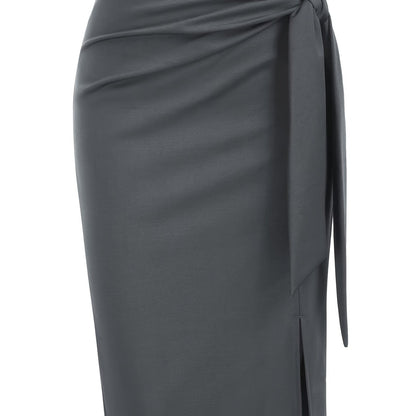 Elegant Monochrome High-waisted Knee-length Skirt For Women