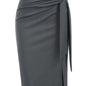 Elegant Monochrome High-waisted Knee-length Skirt For Women