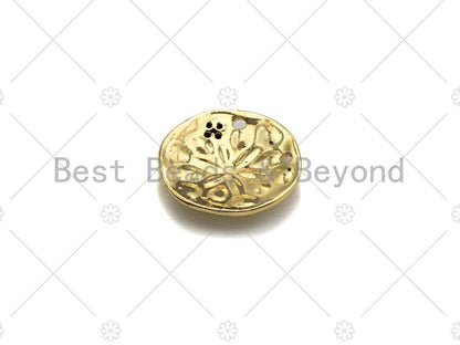 CZ Micro Pave Black CZ Square Pattern On Round Coin Shape Pendant, Dainty Gold Medallion Pendant,17mm, Sku#LK24