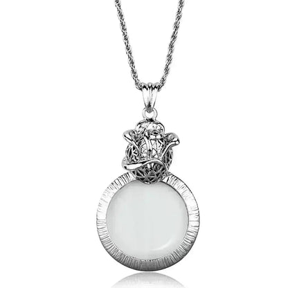 3W913 - Rhodium Brass Magnifier pendant with Synthetic Synthetic Glass