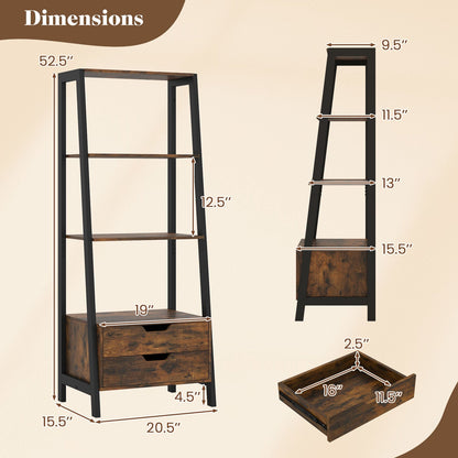 4-Tier Ladder Shelf with 2 Drawers 52.5 Inch Tall Freestanding Bookcase