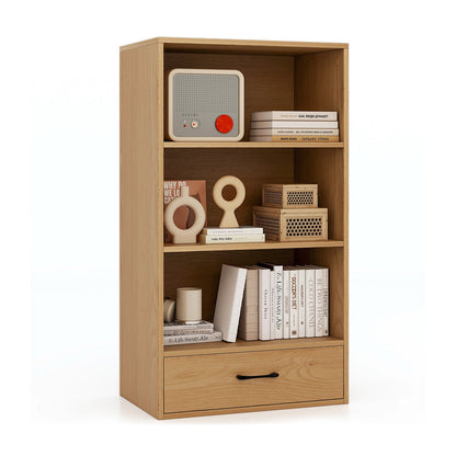 48 Inch Tall 4 Tiers Wood Bookcase with Drawer-Gray