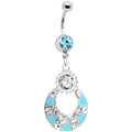 Aqua Gem Encrusted Ellipse Belly Ring