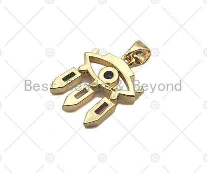 Gold Filled CZ Micro Pave Cobalt Blue Evil Eye Shape Pendant, 18K Gold Filled Evil Eye Charm, Necklace Bracelet Charm, 15x19mm, Sku#LD89