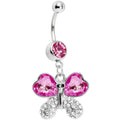 Pink Gem Heart Winged Butterfly Belly Ring