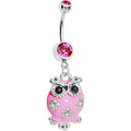 Pink Gem Flower Owl Belly Ring