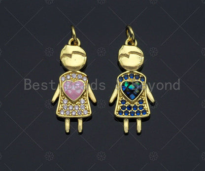 Girl With Pink Heart Pendant/Charm, Abalone Mother-of-pearl, SKU#LK66