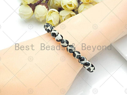 Natural Black White Tibetan Agate Stretchy Bracelet, SKU#U1095