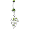 Green Gem Open Leaf Belly Ring