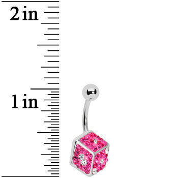 Pink Gem Paved Dice Belly Ring