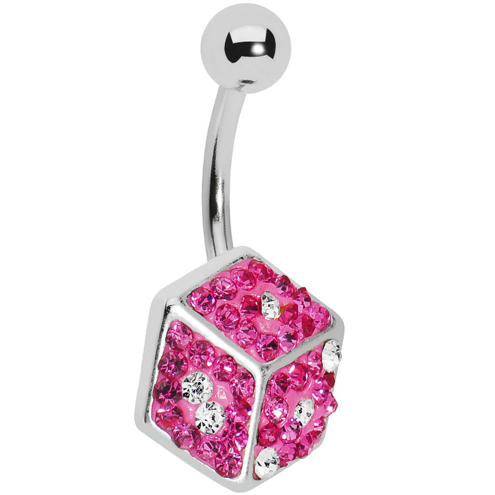 Pink Gem Paved Dice Belly Ring