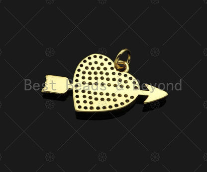 CZ Micro Pave Cupid Arrow On Heart Shape Pendant,Cubic Zirconia Dainty Gold Charm, Necklace Bracelet Charm Pendant,25x18mm, Sku#LK271