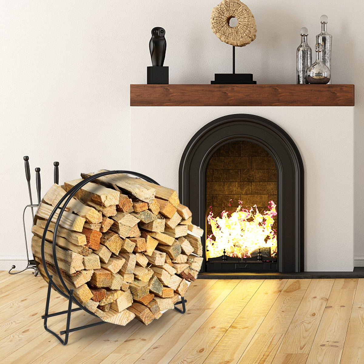 30-Inch Tubular Steel Log Hoop Firewood Storage Rack