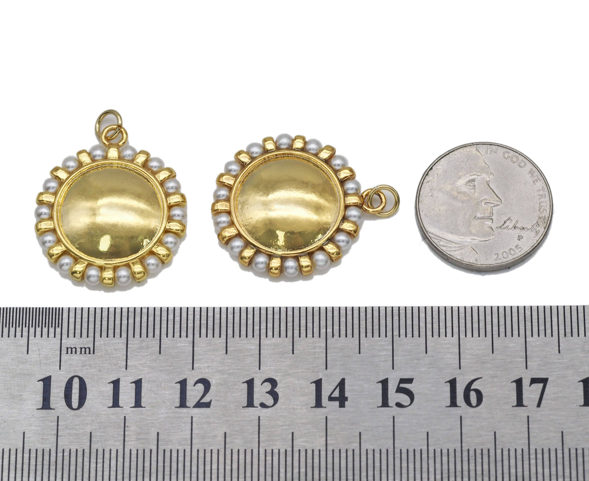 Gold Pearl Round Mirror Coin Charm, Sku#B221