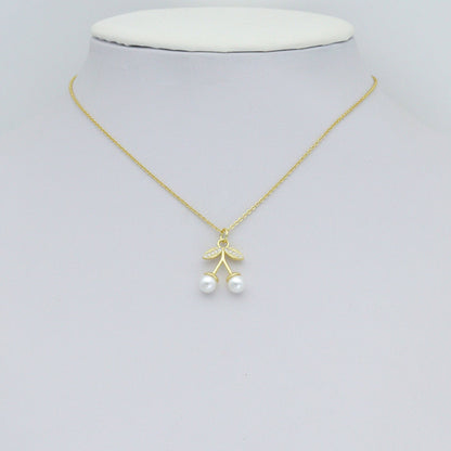 Clear CZ White Pearl Red Chili Charm Pendant,Sku#A495