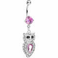 Sparkling Pink Gem Owl Belly Ring