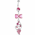 Pink Enamel Bowtie Winding Vine Belly Ring