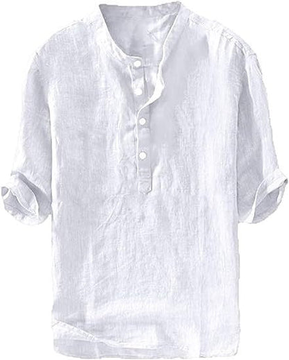 Mens Short-sleeved Loose-fit Linen Shirt