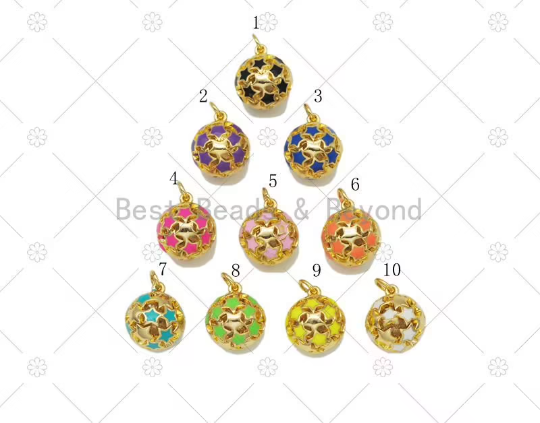Colorful Enamel Five Point Star On Round Ball Shape Pendant,