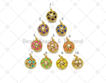 Colorful Enamel Five Point Star On Round Ball Shape Pendant,