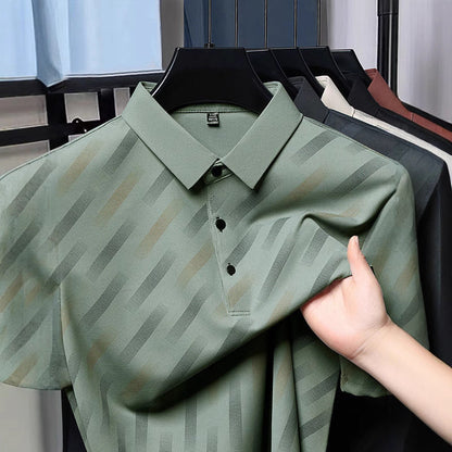 Mens Mid-age Lapel Short-sleeve T-shirt Top